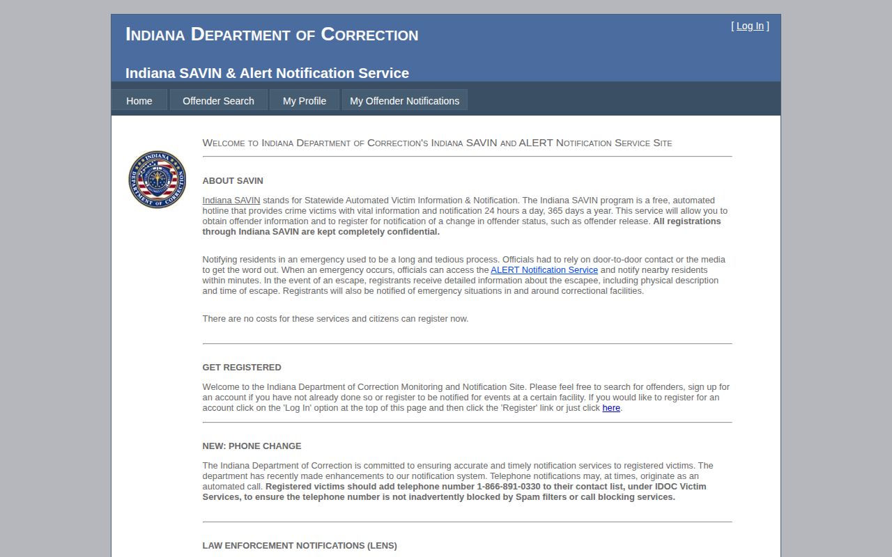 Official Indiana SAVIN custody notification service