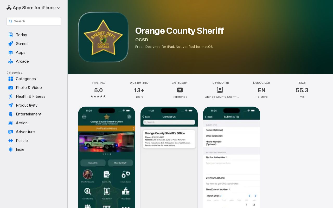 Official Orange County Sheriff app store listing