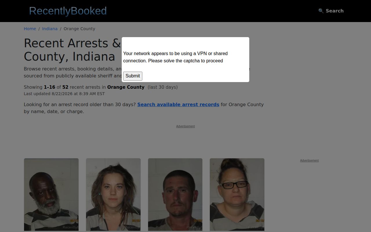 Unofficial Recently Booked Orange County page captured for evaluation