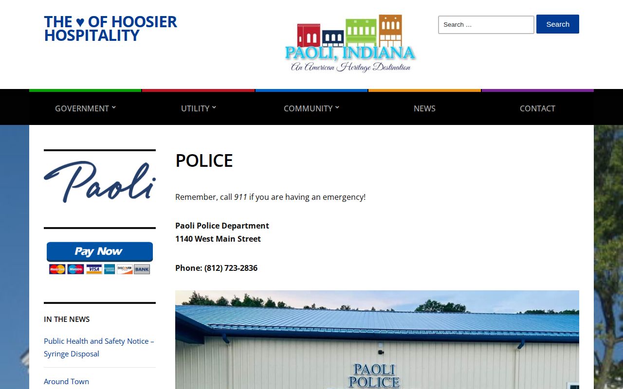 Paoli Police Department official Orange County arrest records page